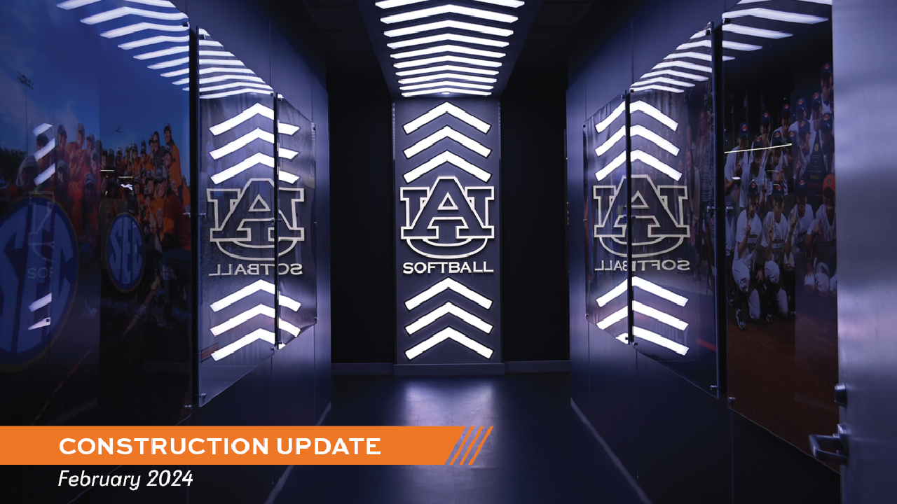 New LED lights surround the women's softball team locker room entrance.